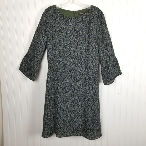 Banana Republic Womens Dress Dark Floral Print Bell Sleeves Size 6 Black Green - Picture 2 of 13